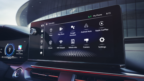 Closeup of centre touchscreen in a ZDX on its home screen.   