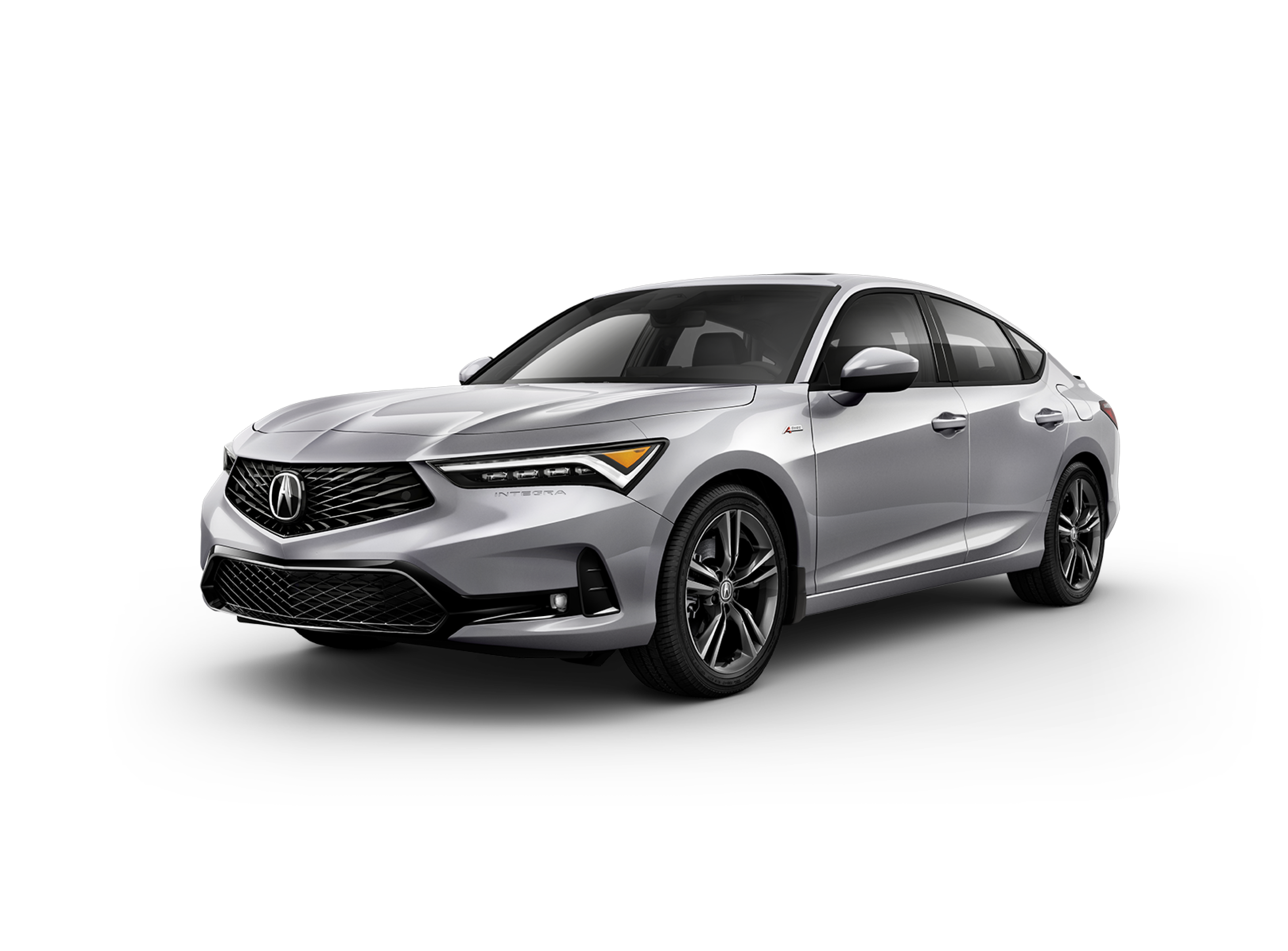 ¾ driver side front facing view of 2025 Integra A-SPEC model in Lunar Silver Metallic colour