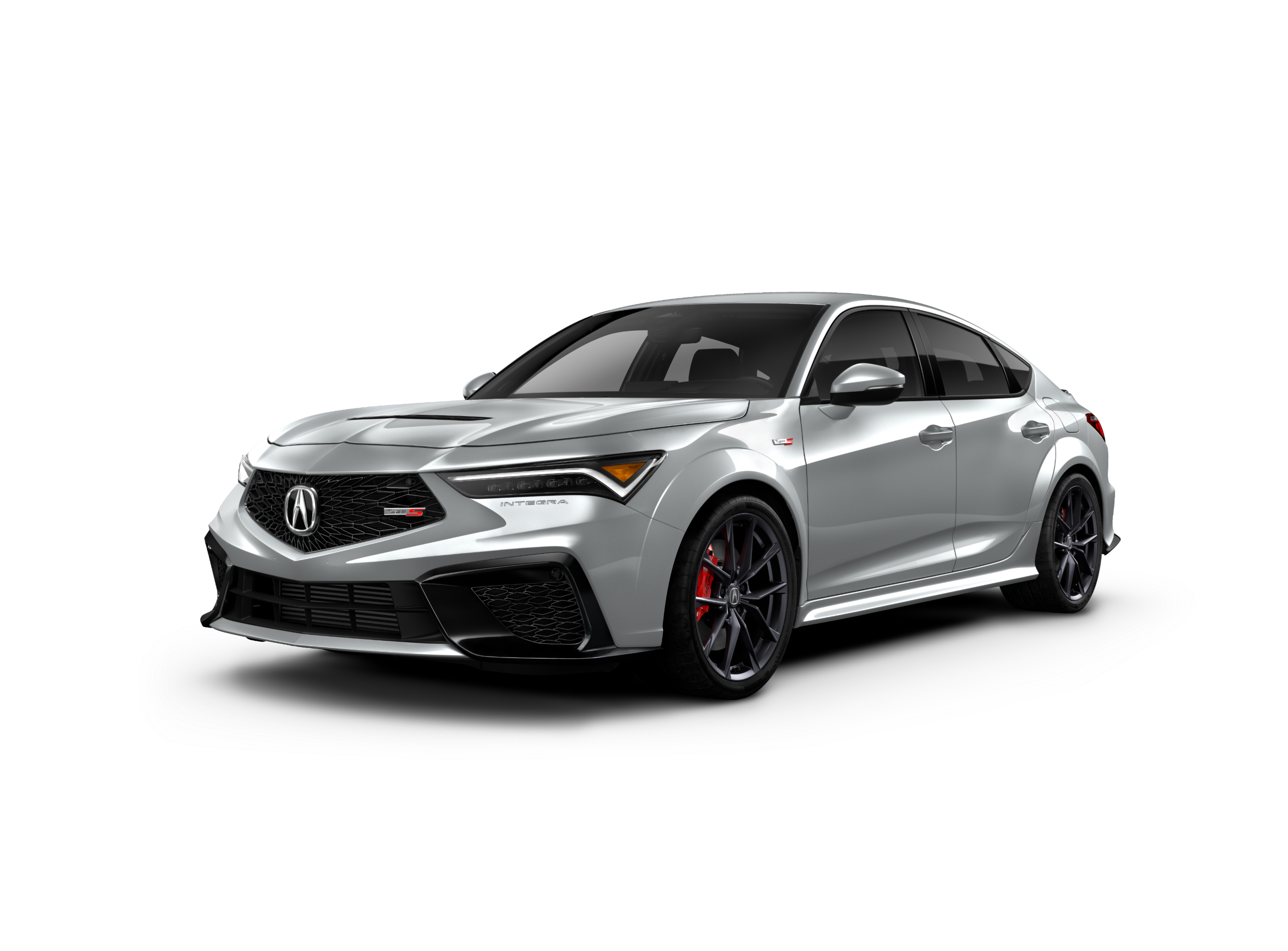 ¾ driver side front facing view of 2025 Integra Type S model in Lunar Silver Metallic colour