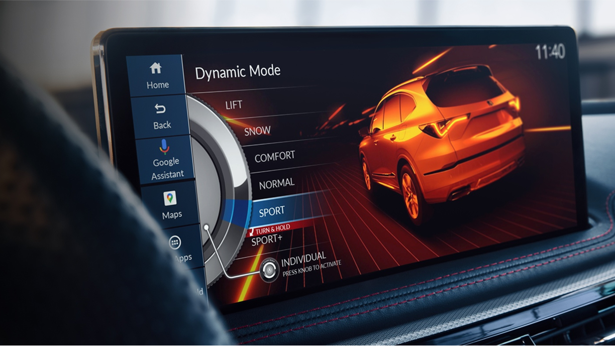 The digital display on the dashboard of an MDX.