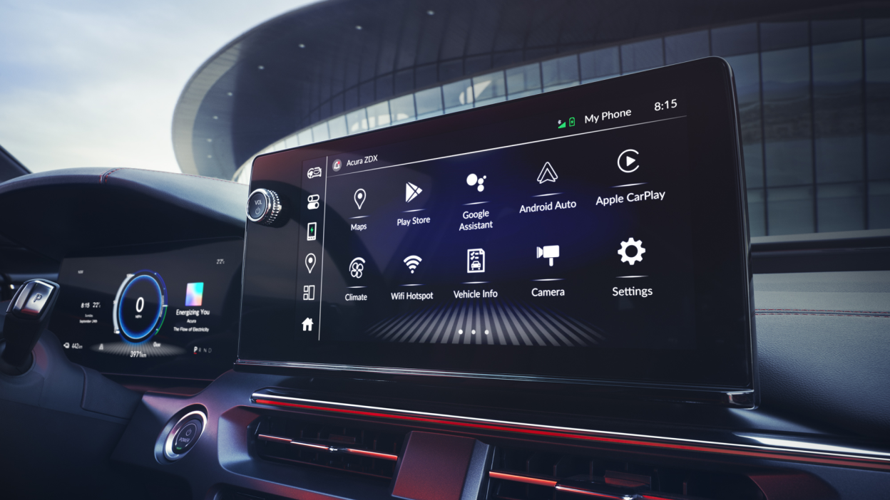 Closeup of touchscreen showing its homepage.